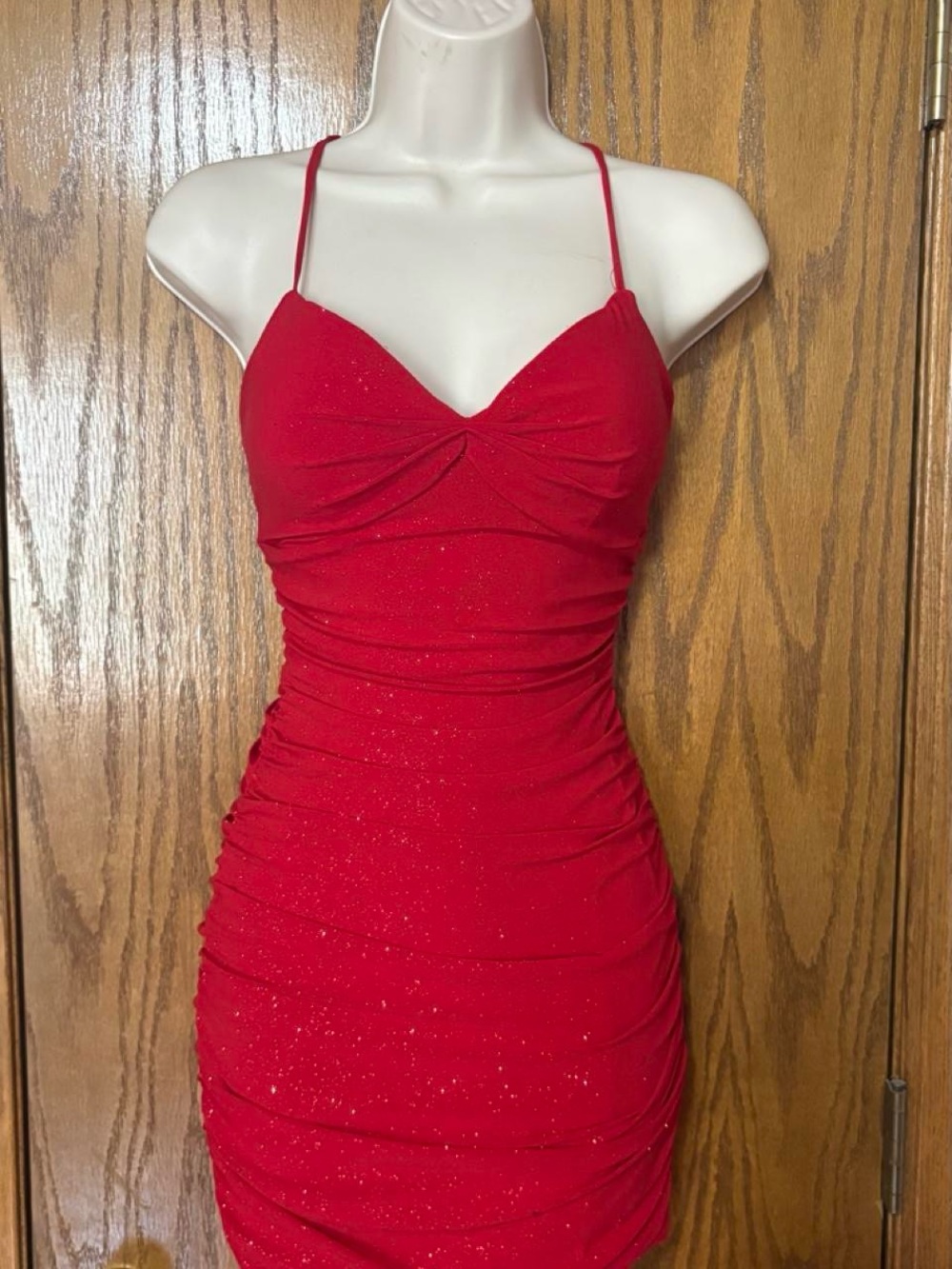 Windsor Red Sparkle Ruched Mini Dress